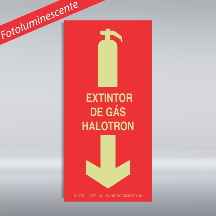 PLACA EXTINTOR DE GÁS HALOTRON - PVC -FOTOLUMINESCENTE